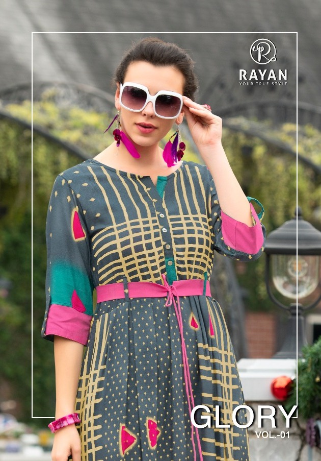 Rayan Launch Glory Rayon Print Long Kurti Classy Design Exporter