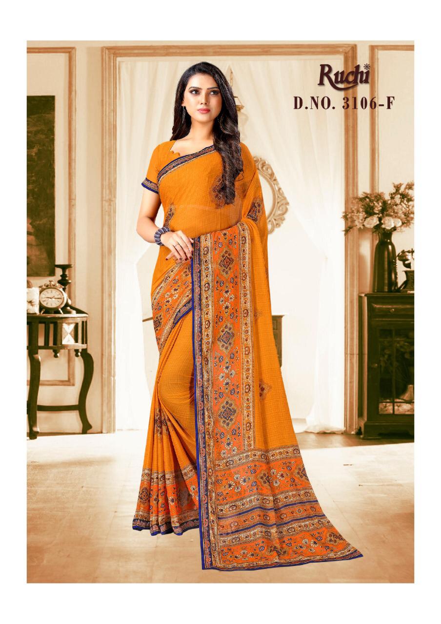 Ruchi Presenting Super Kiwi Hit Design 3106 Casual Wear Simple Chiffon Saree Exporter