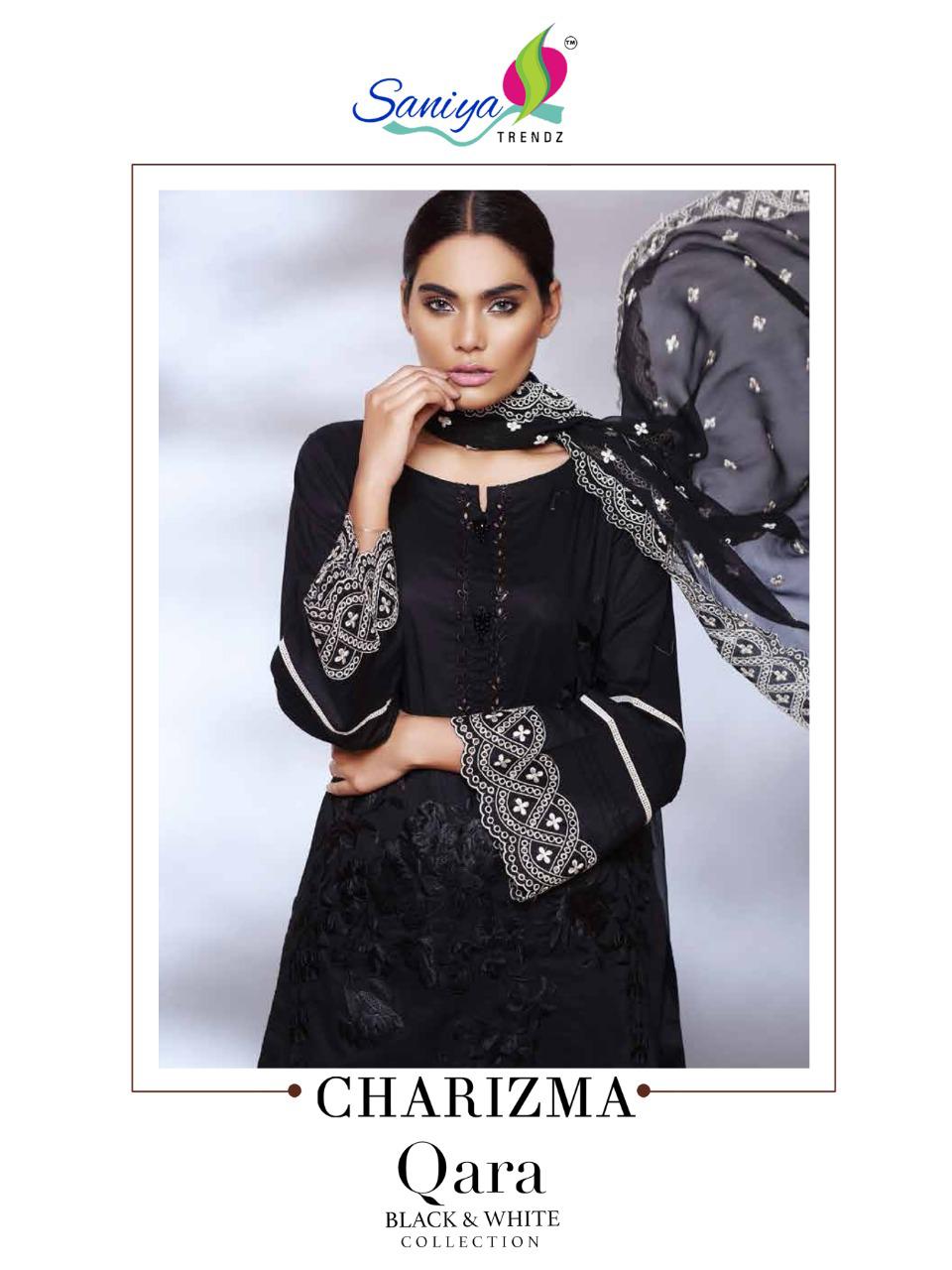 Saniya Trendz Charizma Qara Cambric Cotton Black And White Combination Suit