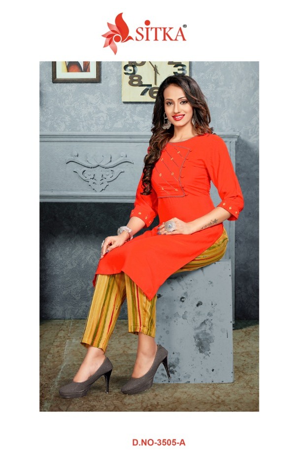 Sitka Present Ice Halwa 3505 Rayon Embroidery Kurti With Printed Plazzo