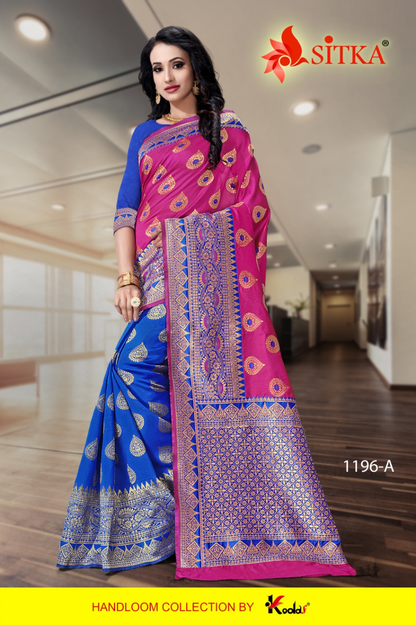 Sitka Present Natural Silk 1196 Jacquard Cotton Silk Traditional Look Saree Exporter