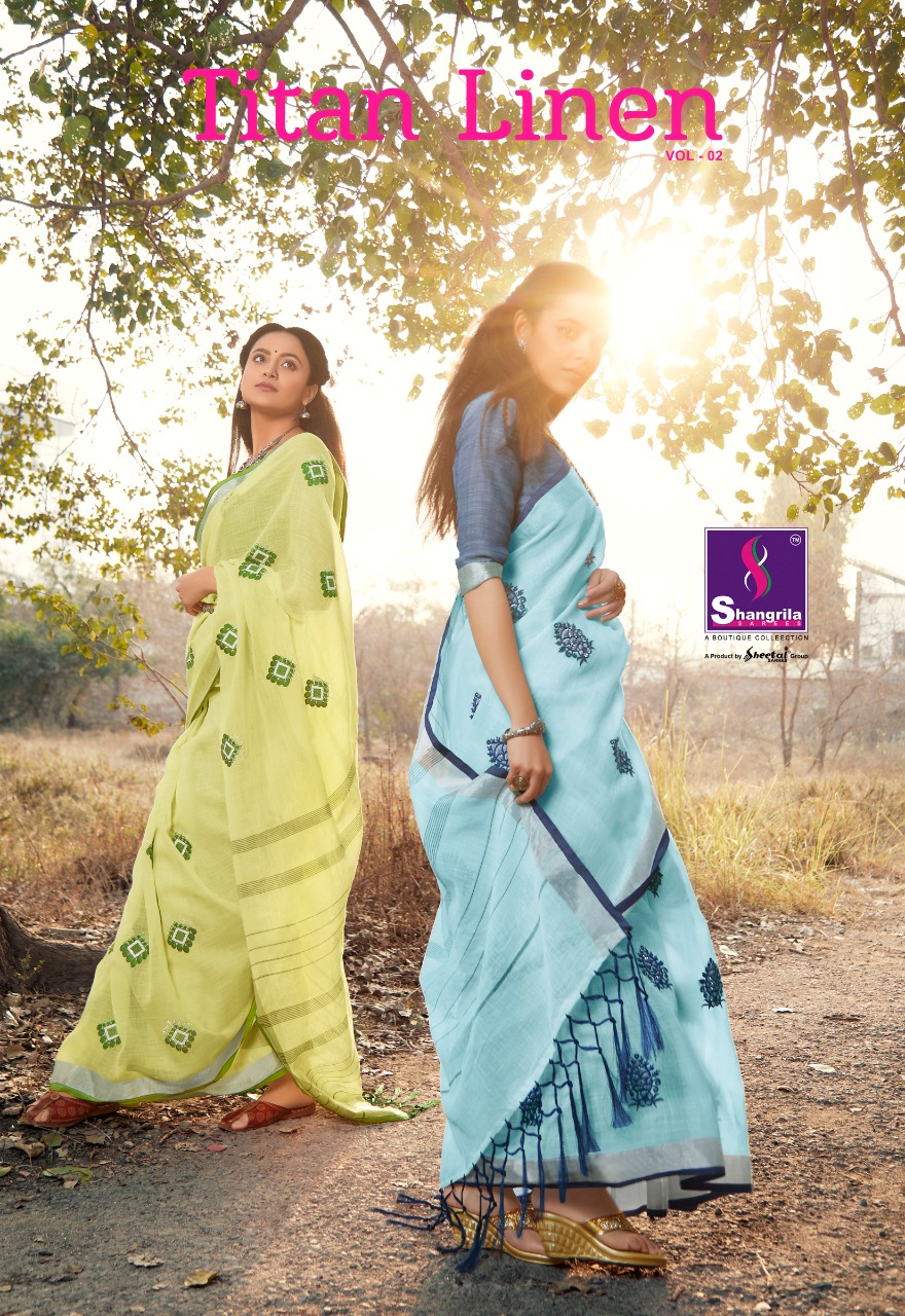 Titan Linen Vol 2 By Shangrila Linen With Kalmkari Work Exclusive Saree Collection