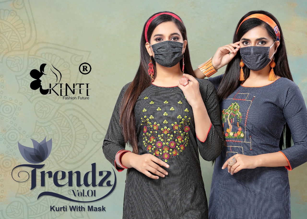 Trendz Vol 1 By Kinti Handloom Cotton Formal Wear Kurti With Matching Mask