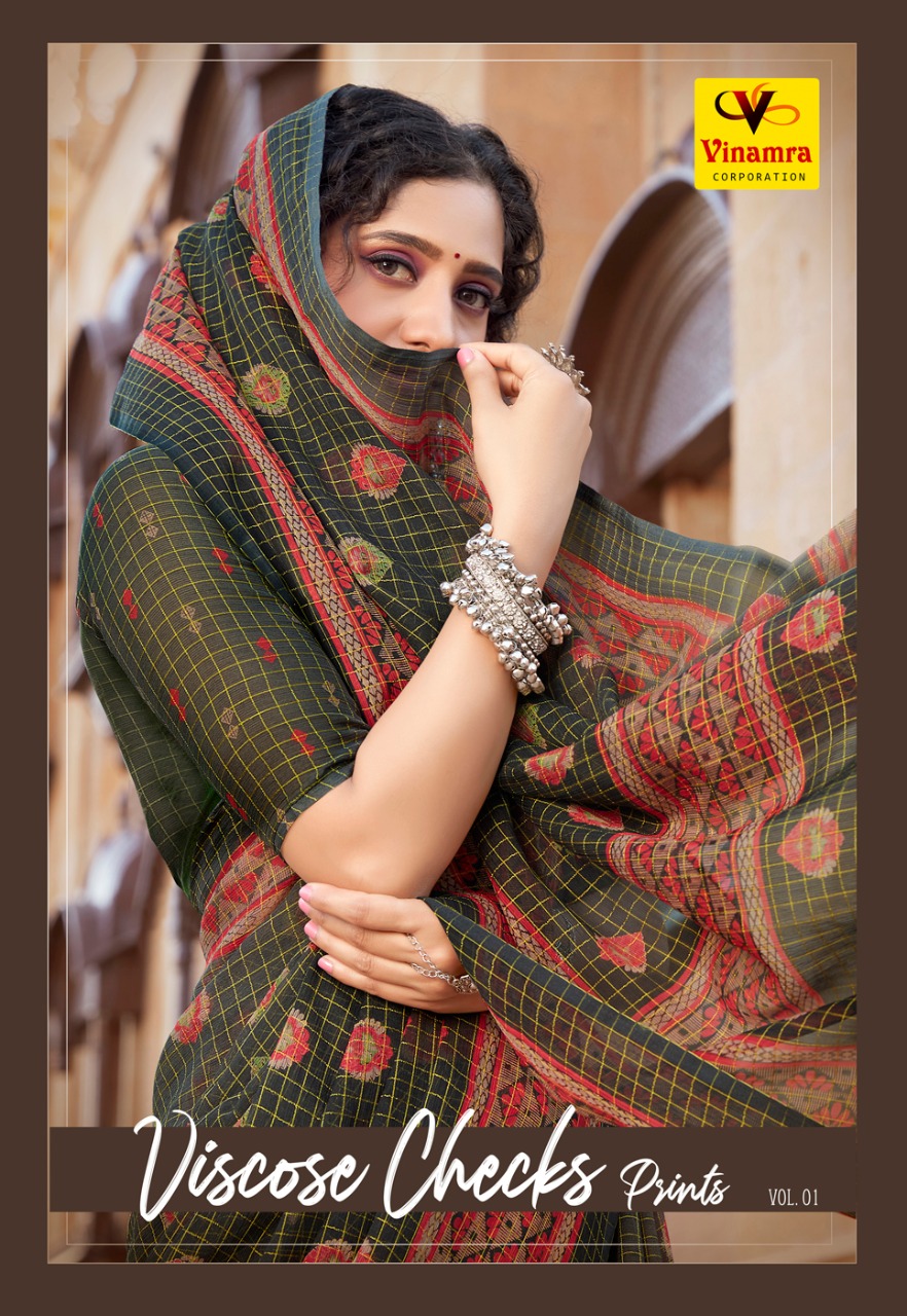 Vinamra Corporation Viscose Checks Prints Vol 1 Casual Wear Synthetic Printed Saree