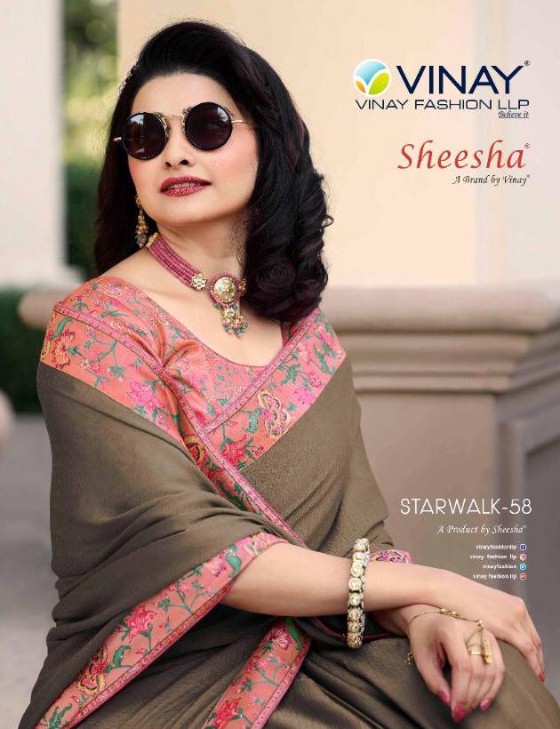 Vinay Fashion Launch Starwalk 58 Jacquard With Digital Printed With Border Saree At Wholesale Rate