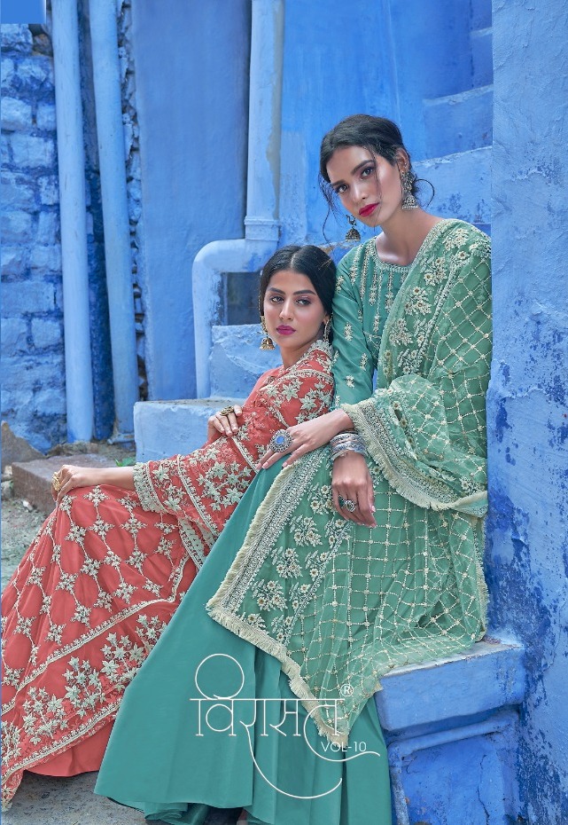 Virasat Vol 10 Maslin Lucknowi Work Long Gown Style Salwar Kameez