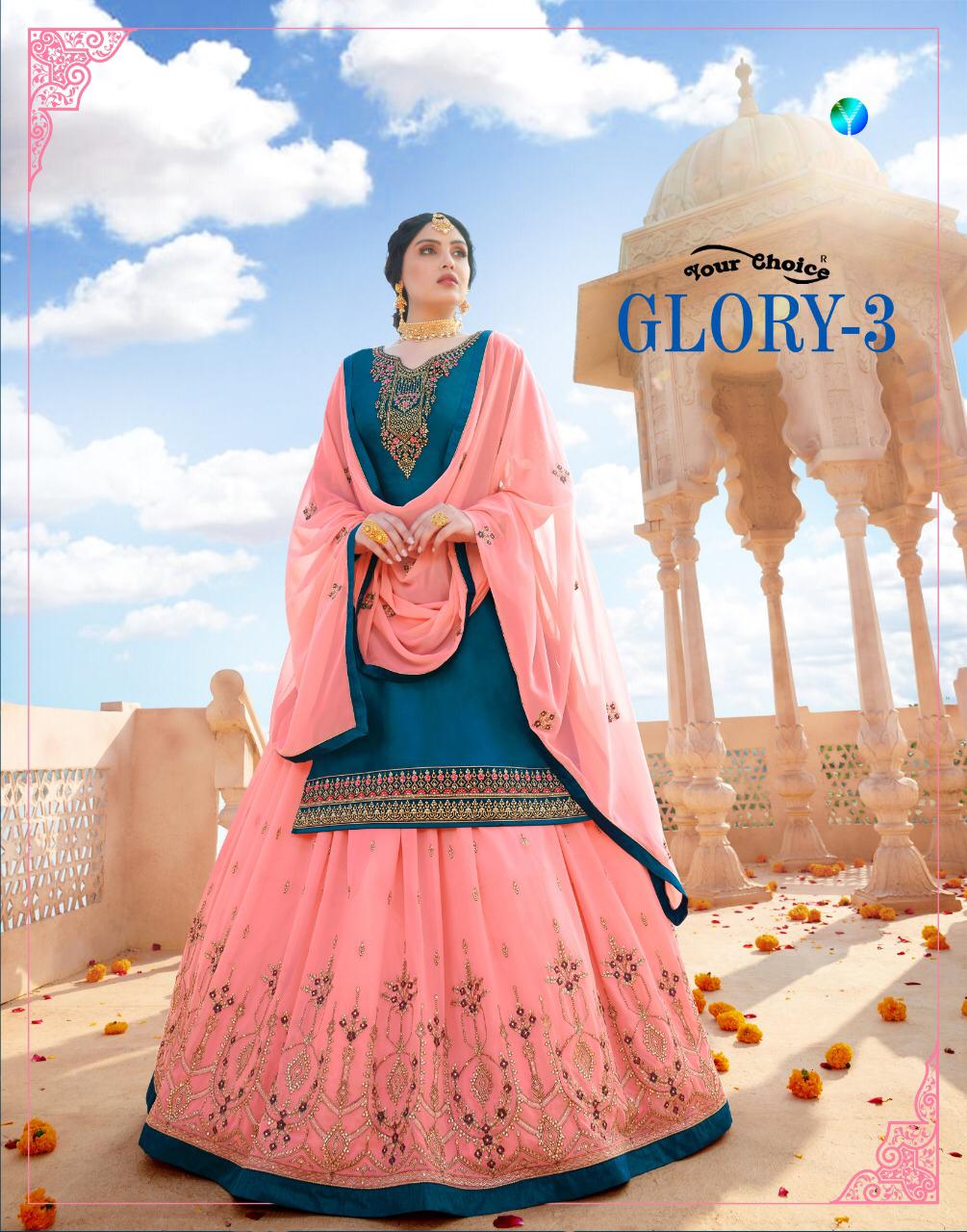 Your Choice Launch Glory Vol 3 Satin Georgette Lehenga Style Salwar Suit Collection