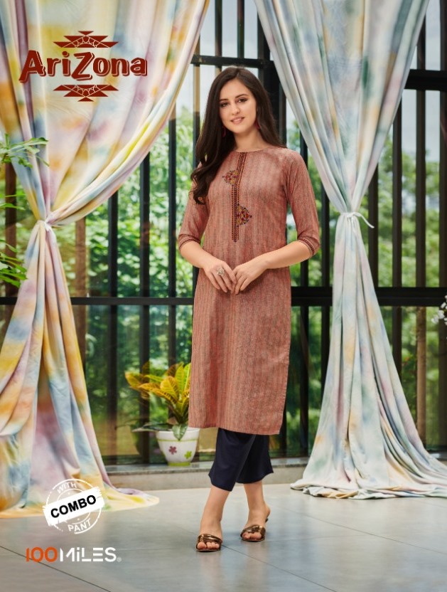 100 Miles Launch Arizona Cotton Pattern Kurti With Combo Pants Collection