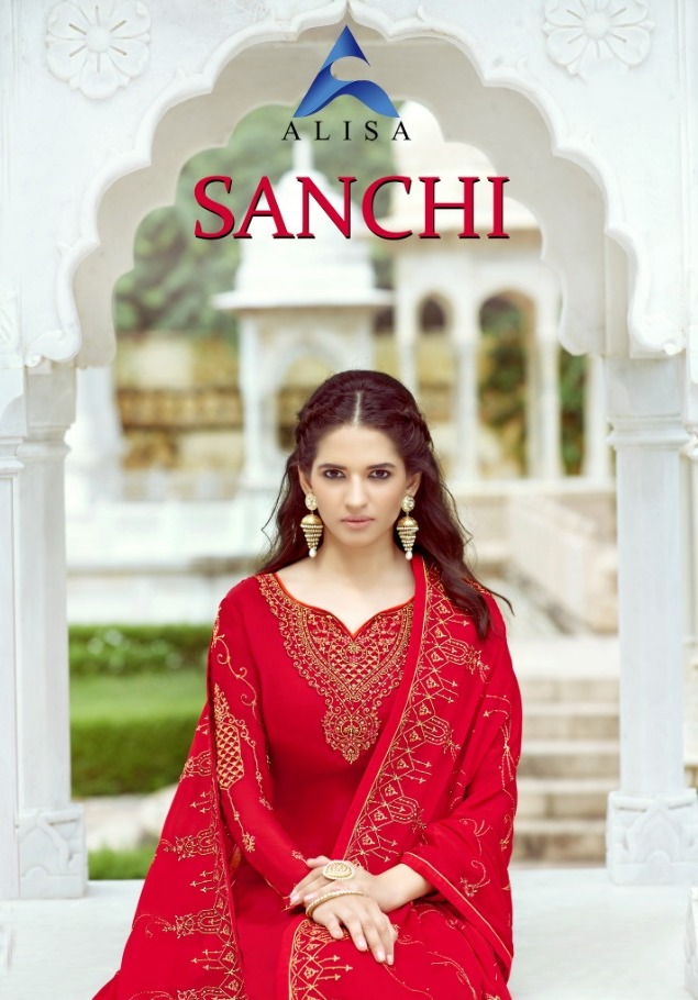 Alisa Launch Sanchi Satin Georgette Work Ethnic Wear Salwar Kameez