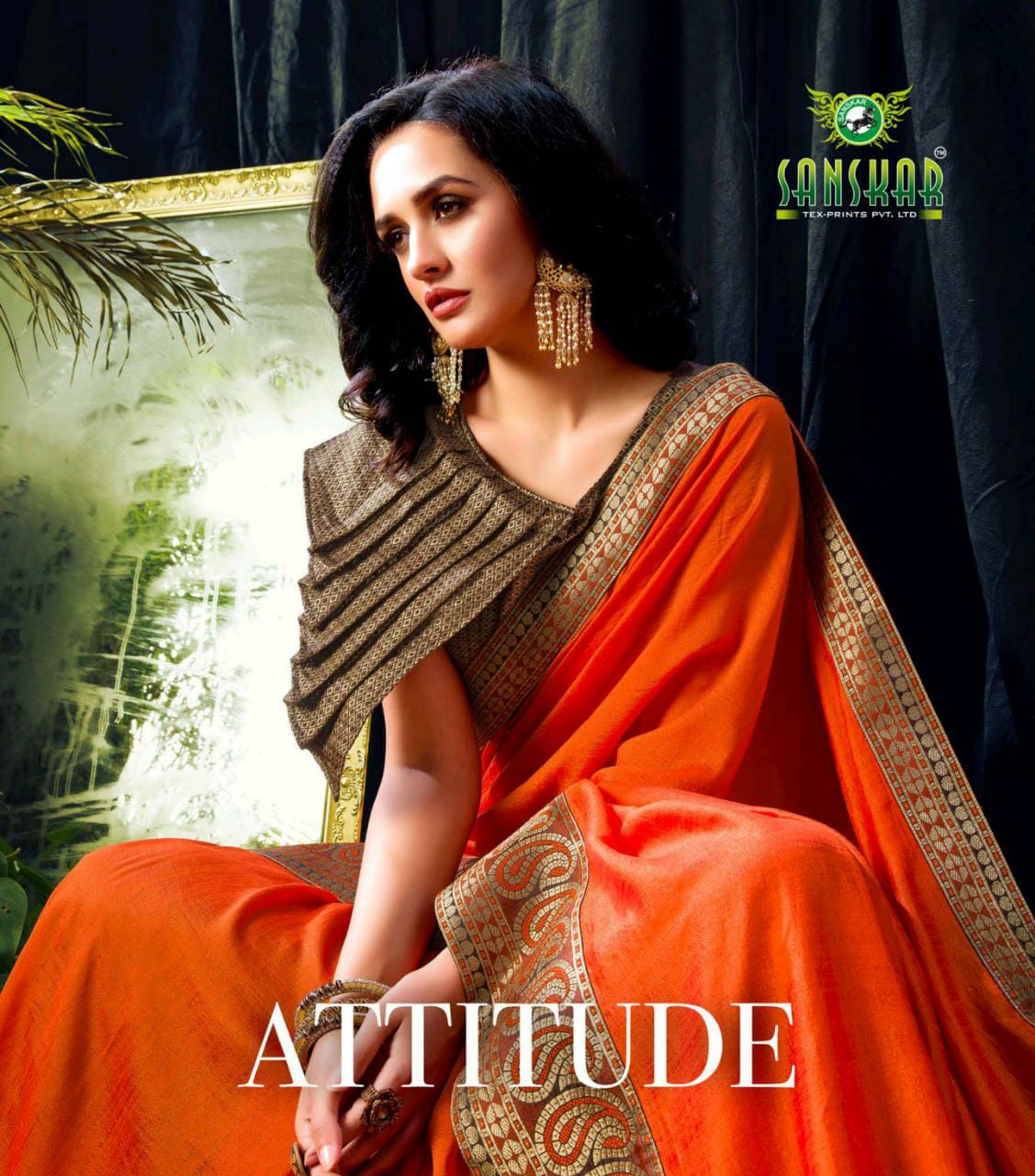 Attitude By Sanskar Tex Prints Vichitra Stylish Party Wear Saree Collections