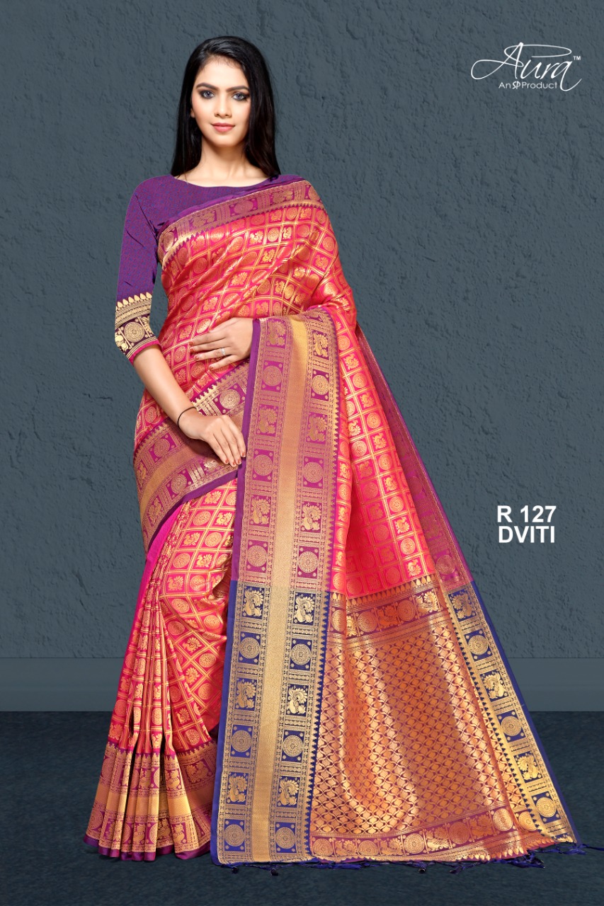 Aura Presents Dviti Feather Soft Traditional Wear Looking Rich Saree Collections