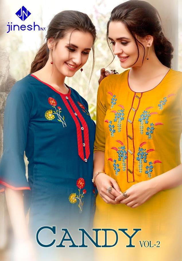 Candy Vol 2 By Jinesh Nx Rayon Slub With Work Simple Plane Kurti At Lowest Rate