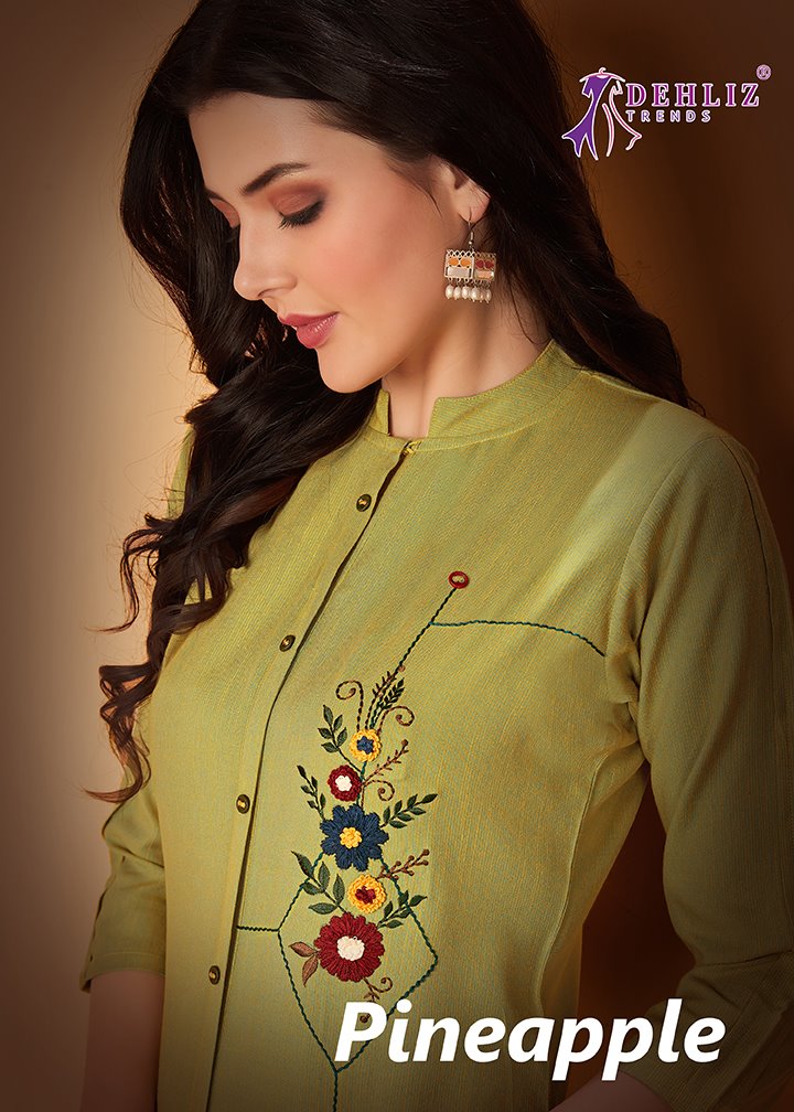 Dehliz Trends Launch Pineapple Premium Rayon Casual Wear Kurti Seller