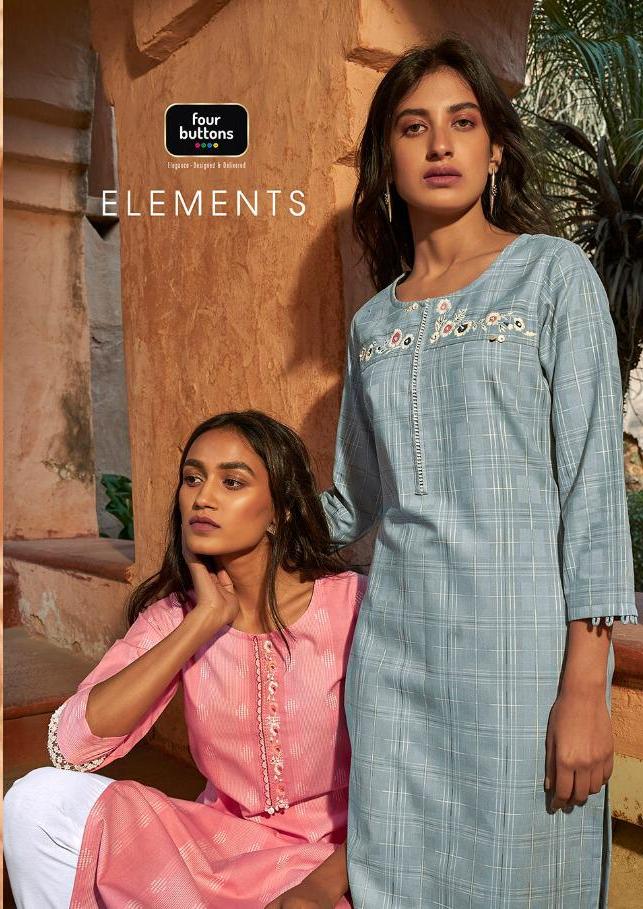 Elements By Four Buttons 5071 Series Woven Cotton Designer Kurti With Pant Pair Collection