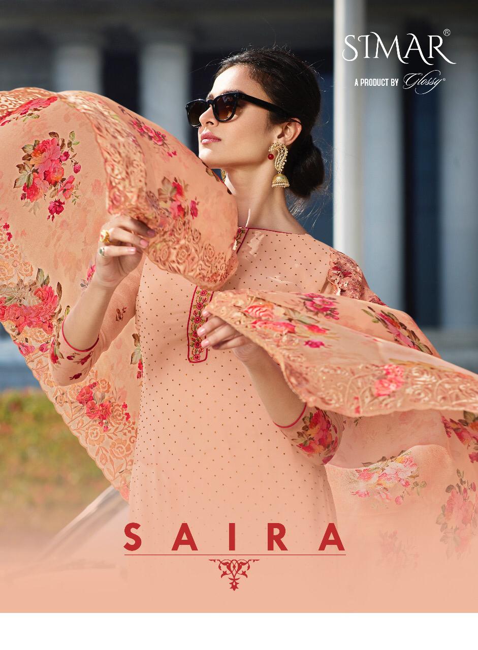 Glossy Launching Saira 7011-7018 Series Pure Georgette And Embroidery Work Suits