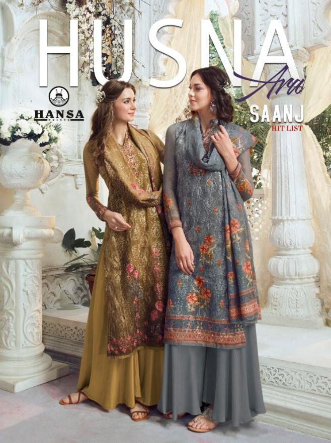 Hansa Husna Ara Saanj Hitlist Georgette Digital Printed Suits Wholesaler