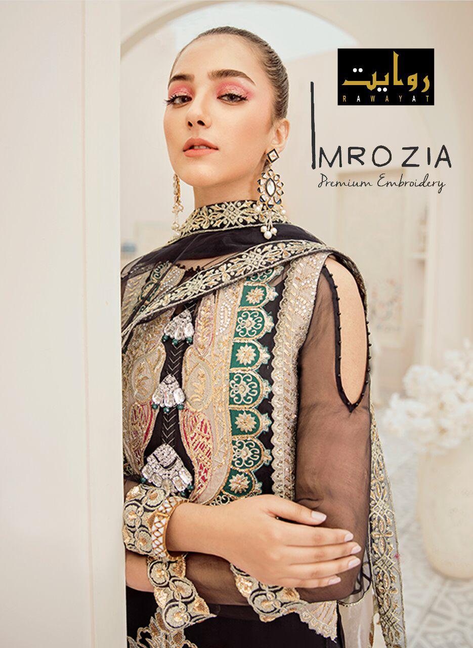 Imrozia Chiffon 2020 By Rawayat Georgette Heavy Embroidery Pakistani Salwar Suits