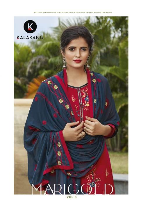 Kalarang Launch Mari Gold Vol 3 Cotton With Embroidery Work Casual Wear Suits