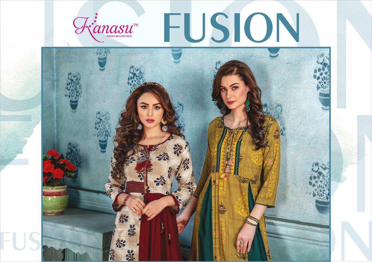 Kanasu Launch Fusion Rayon Print Long Looking Attractive Kurti Clothing Store