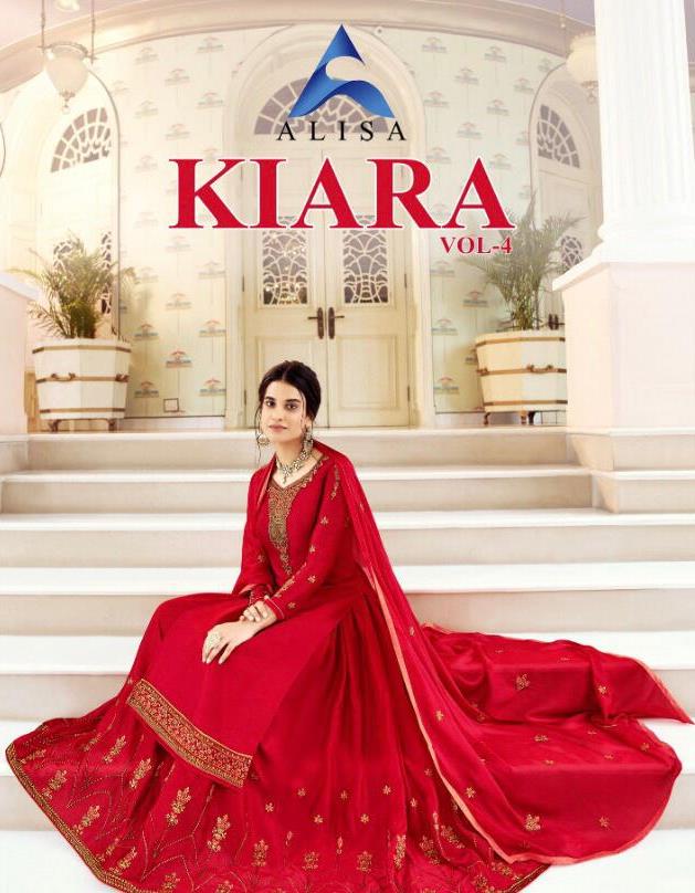 Kiara Vol 4 By Alisa Satin Georgette Long Designer Party Wear Ghaghra Style Salwar Suita Supplier