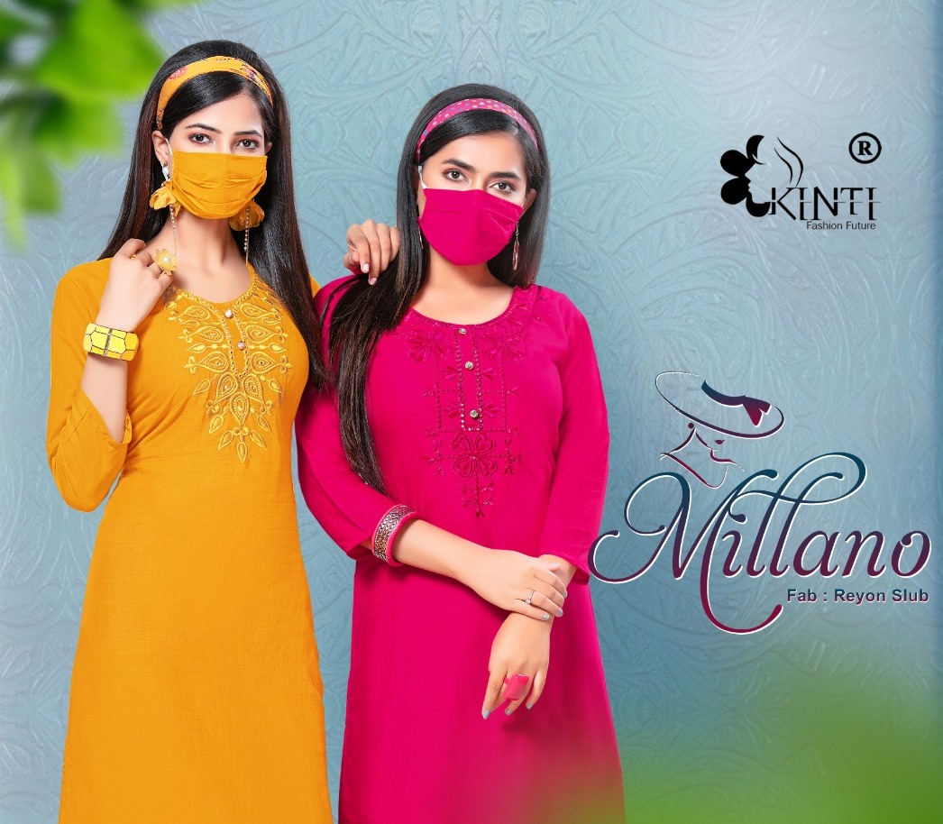 Kinti Presenting Millano Rayon Slub Daily Wear Kurti With Free Matching Mask