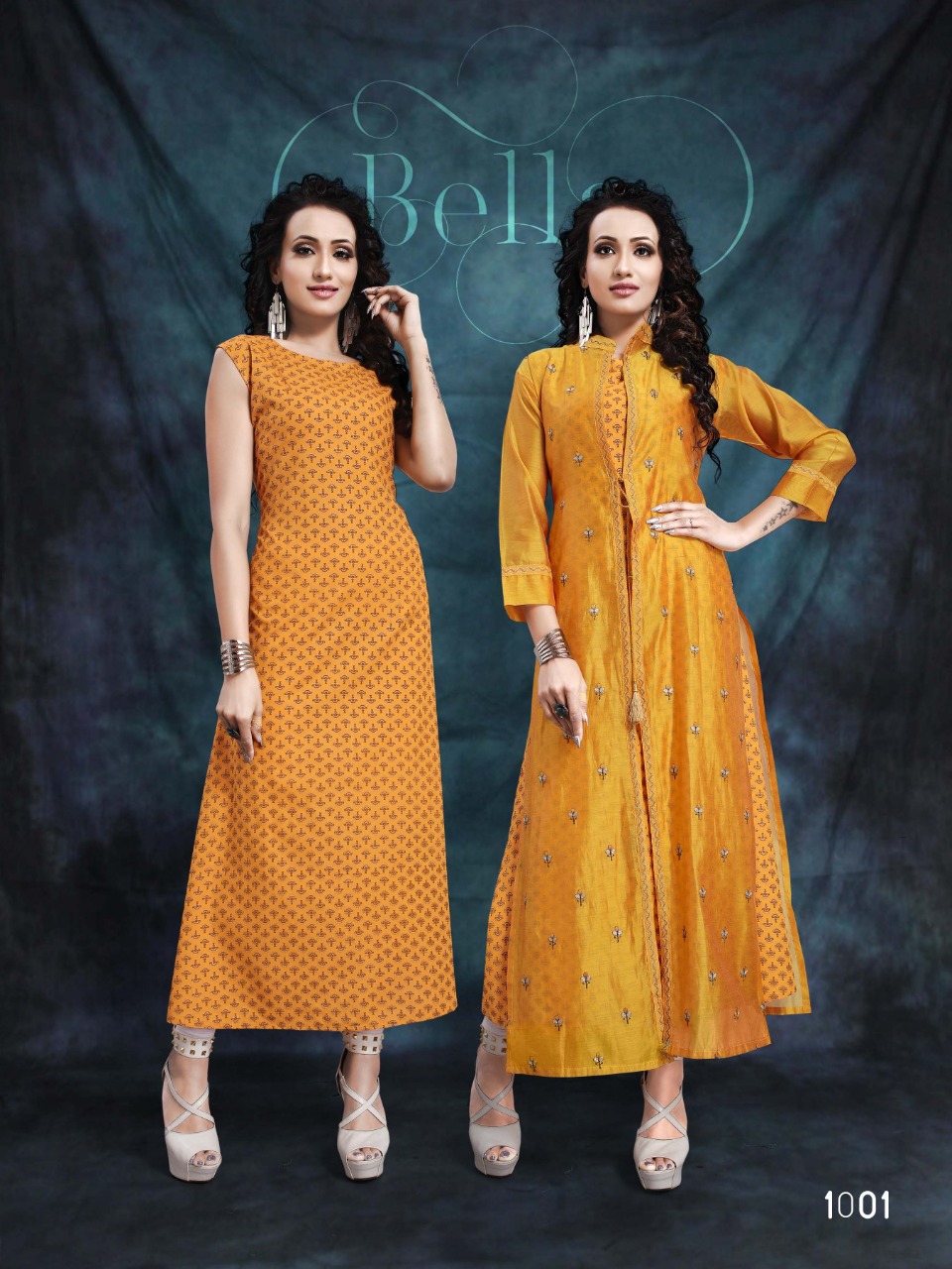 Kodas Sitka Launching Sona Sona 3524 Rayon Printed Long Kurti With Chanderi Jacket