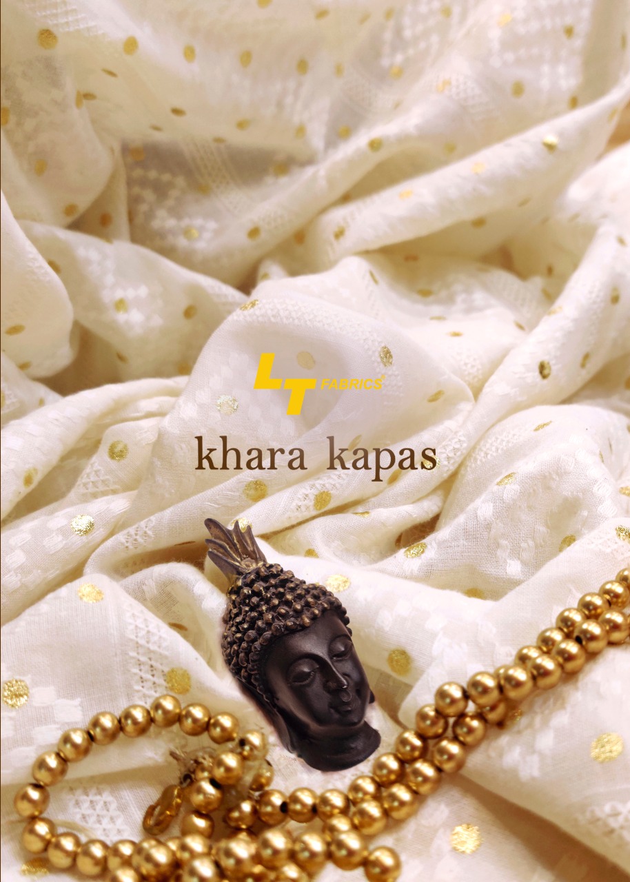 Lt Fashion Khara Kapas Pure Cotton With Gold Print Stylish Saree With Mask