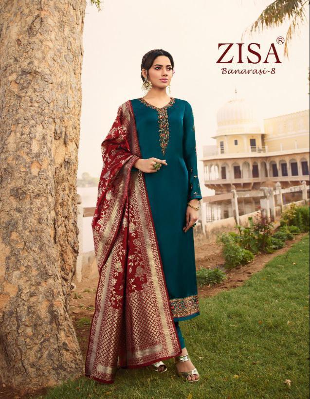 Meera Trendz Zisa Banaras Vol 8 Satin Georgette Designer Attractive Look Salwar Suits