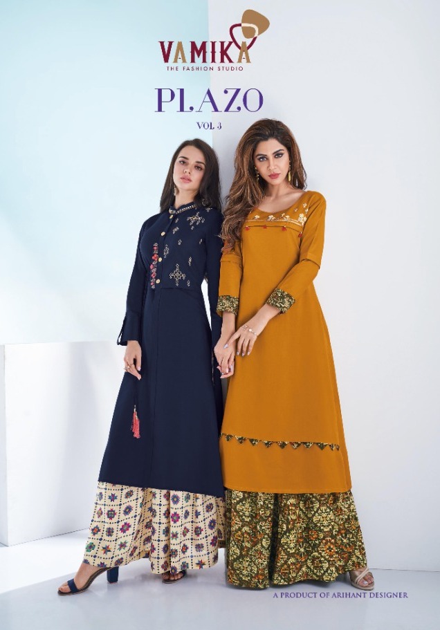 Plazo Vol 3 By Vamika Rayon Handwork Top With Palazzo Wholesaler