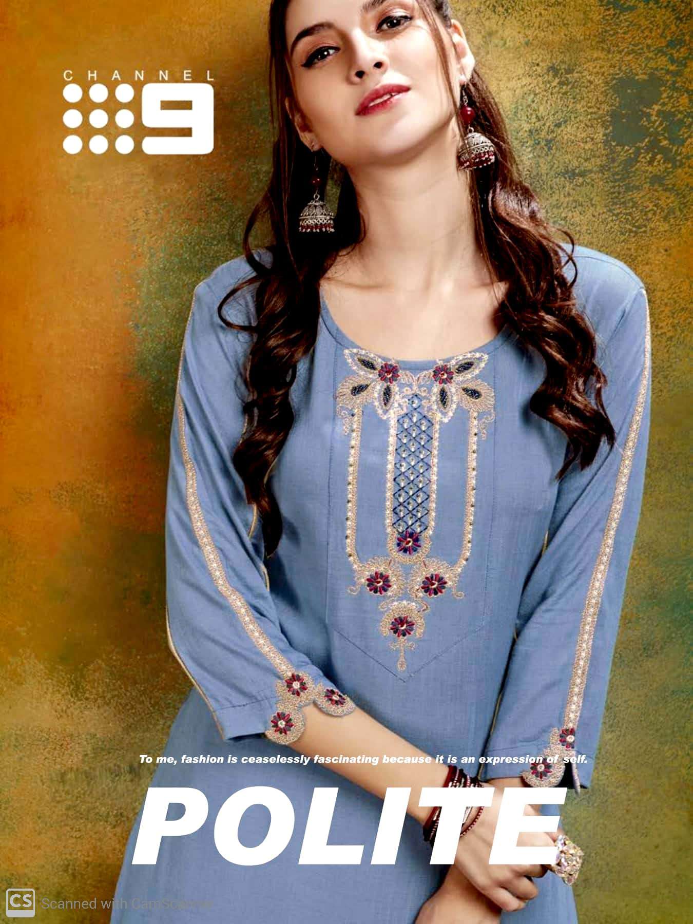 Polite By Channel 9 Rayon Slub With Embroidery Work Kurti With Plazzo