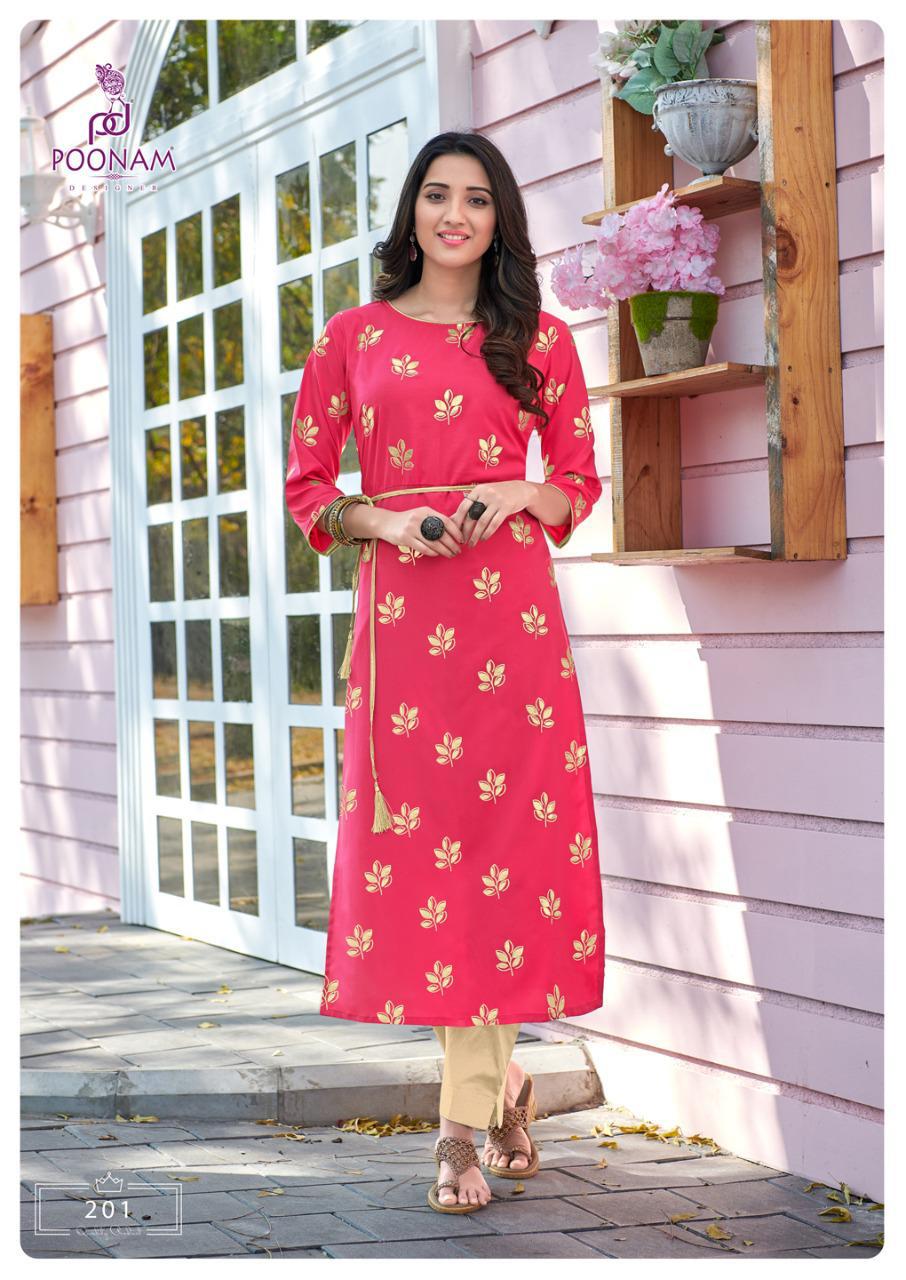 Poonam Designer Teen Pati Malai Crape Daily Wear Kurti At Lowest Rate