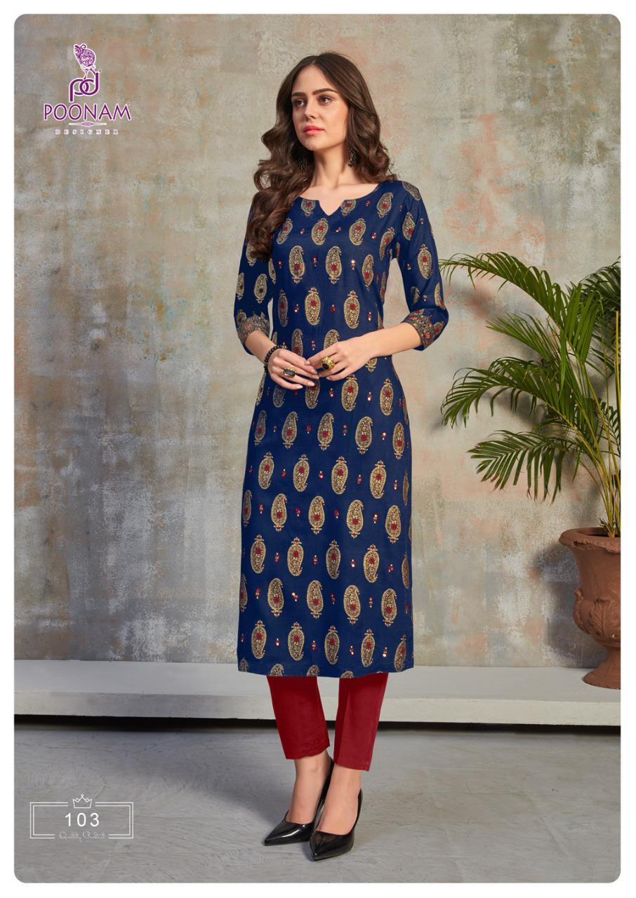 Poonam Minakari Foil Crape Printed Fancy Kurtis