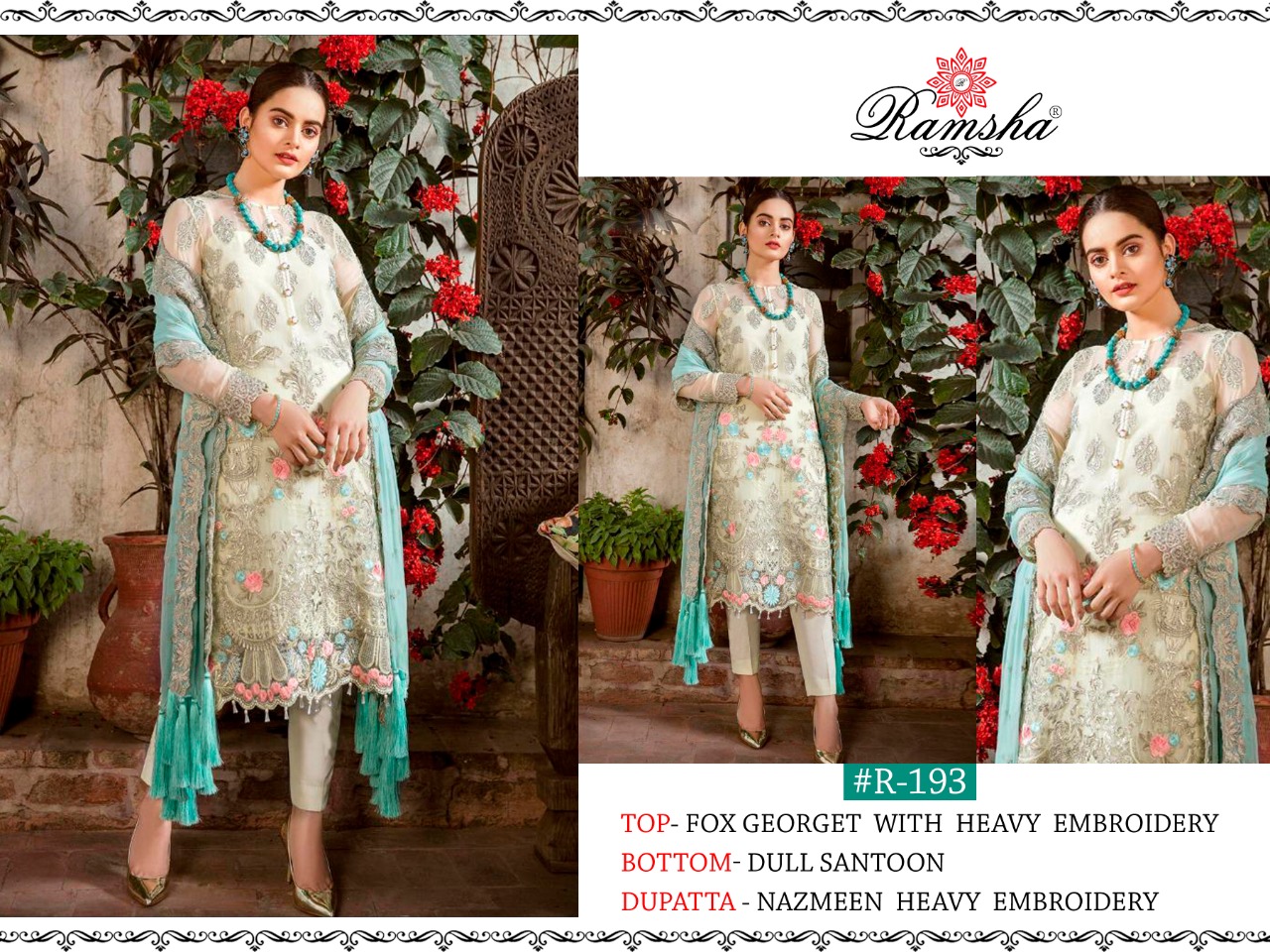 Ramsha R 192 To R 196 Series Georgette Net Pakistani Suits Wholesaler