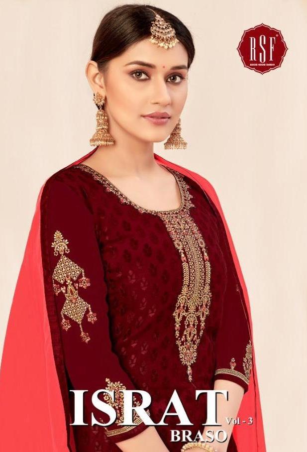 Rsf Israt Braso Vol 3 Pure Georgette Brasso Long Designer Dress Materials With Best Colour Quality