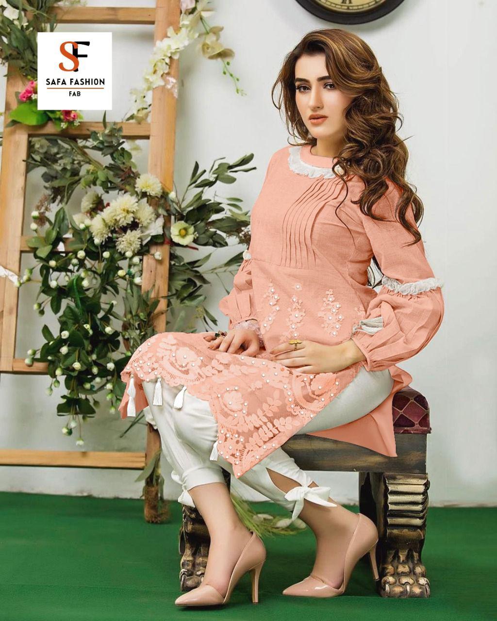 Safa Fashion Fab Launch Sf Vol 11 Azure Soft Designer Top With Cigarette Pants Collections