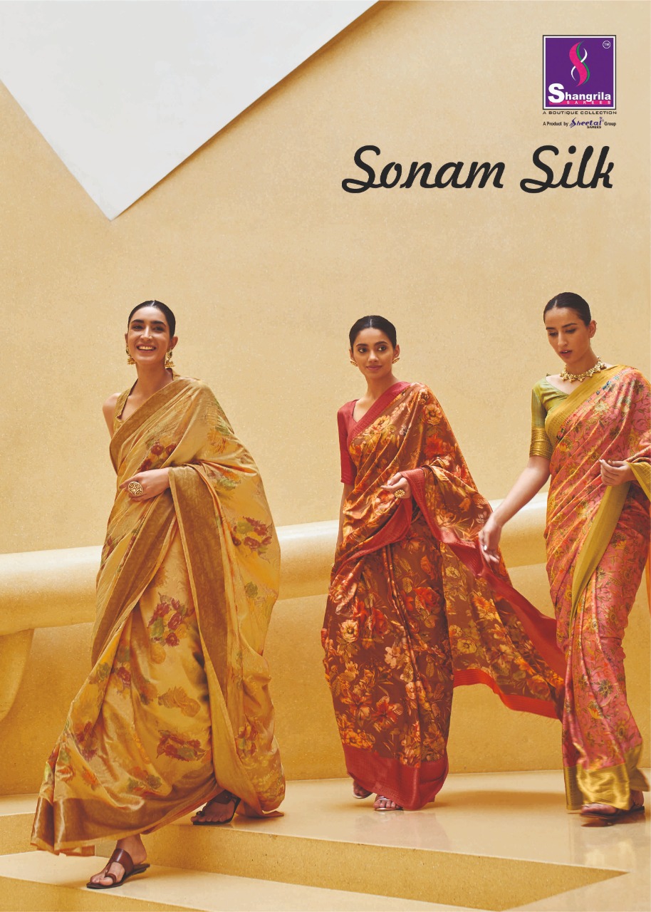 Shangrila Launch Sonam Silk Soft Satin Silk Digital Print Saree Seller