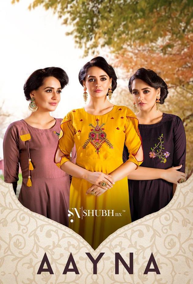 Shubh Nx Aayna Vol 1 Chinon Heavy Handwork Long Gown Style Kurti Catalogs