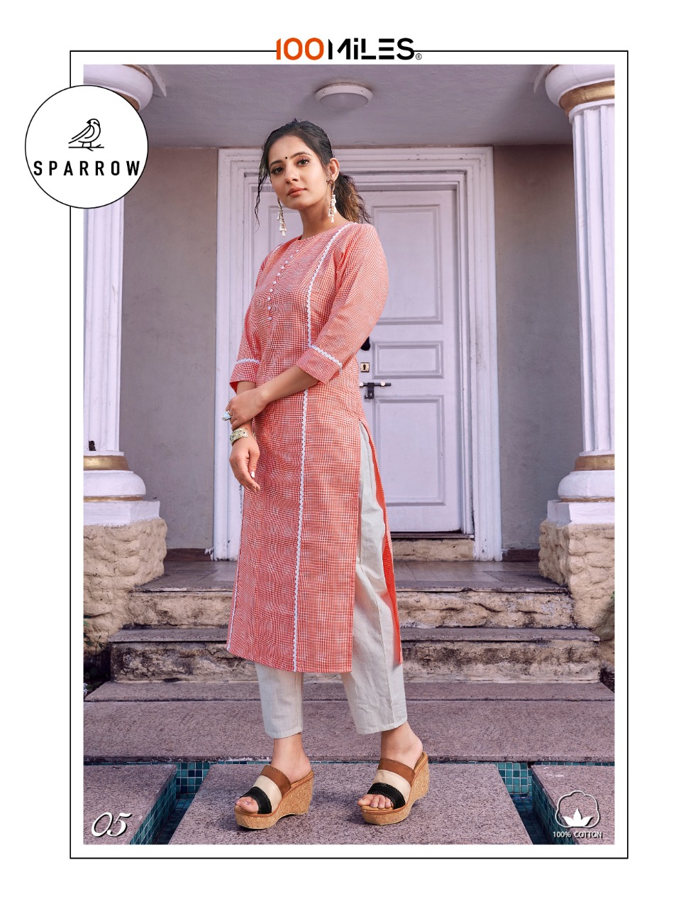 Sparrow By 100 Miles Pure Cotton Designer Kurtis Wholesaler