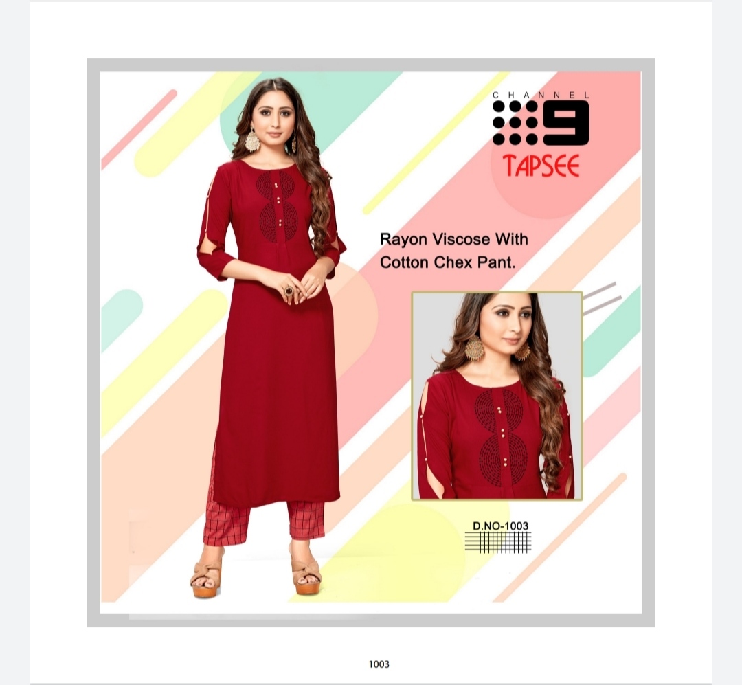 Tapsee By Channel 9 Rayon Kurti With Cotton Checks Pants Online Shopping