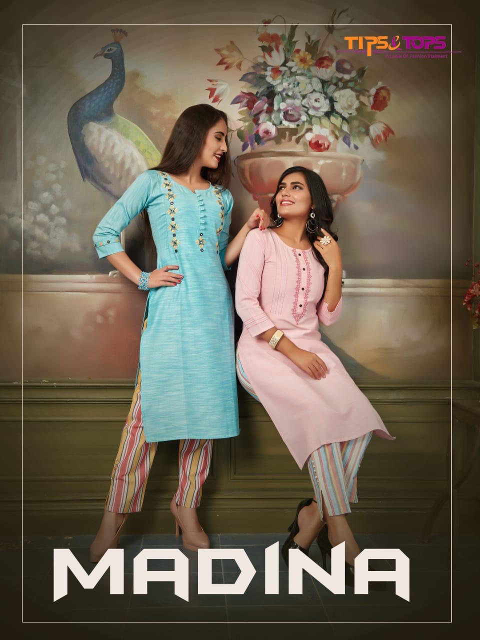 Tips And Tops Launch Madina Party Wear Cotton Embroidery Kurti With Pant