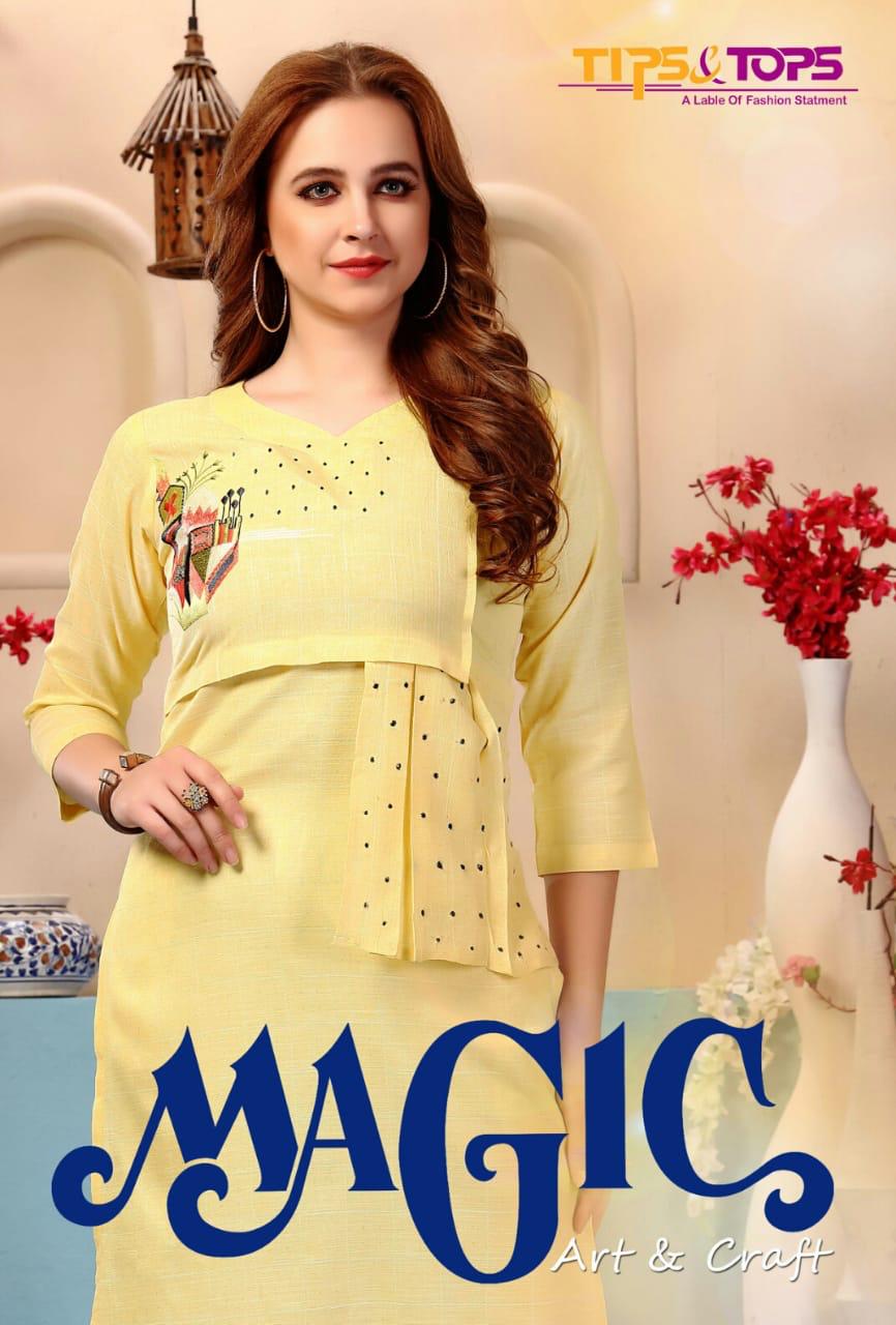 Tips And Tops Magic Party Wear Silk Checks Kurti With Pants Wholesale Rate