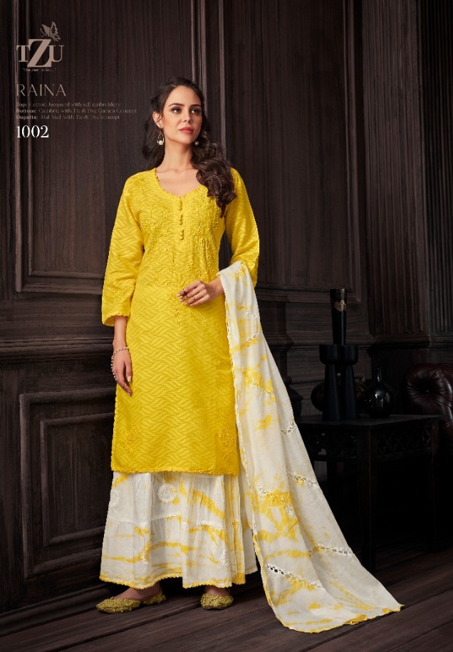 Tzu Launch Raina Cotton Jecquard Readymade Garara Style Salwar Kameez