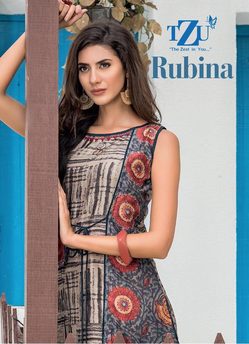 Tzu Life Style Rubina Chanderi Silk 1001-1005 Series Long Round Cut Stylish Kurti Trader