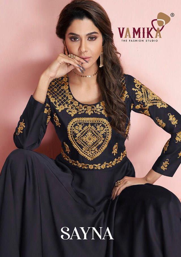 Vamika Launch Sayna 10001-10006 Series Long Gown Party Wear Designer Silk Kurti Supplier