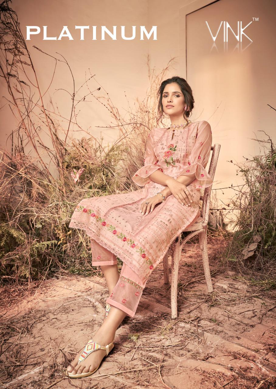 Vink Launch Platinum Pure Organza Kurta With Embroidery Pants Supplier