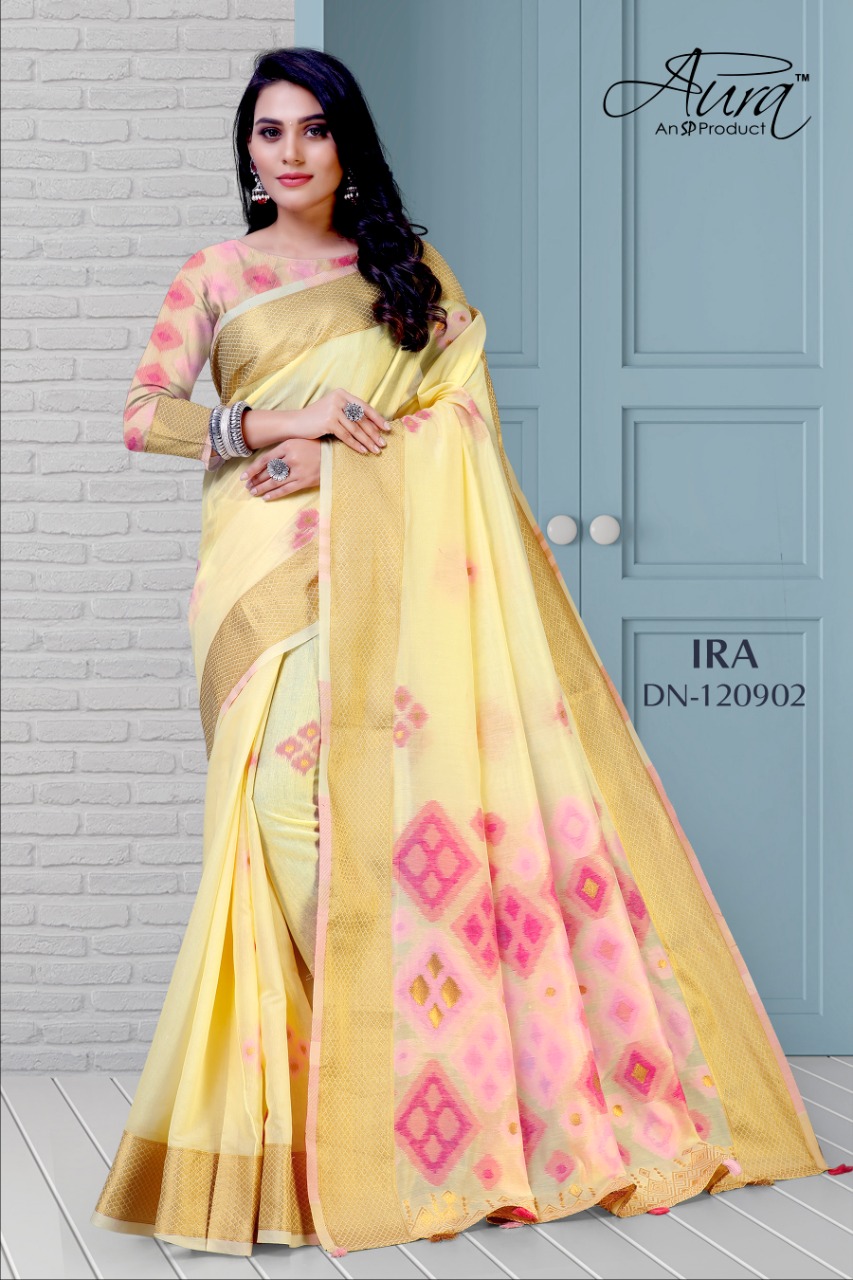 Aura Presenting Ira Soft Cotton Looking Beautiful Design Print Saree Wholesaler