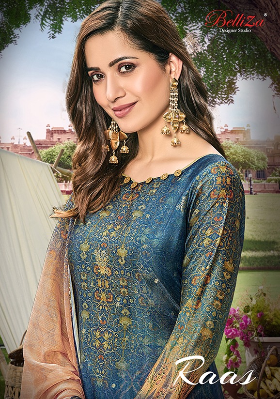 Belliza Designer Studio Raas Pure Upada Silk Banarasi Jacquard Digital Print Suits