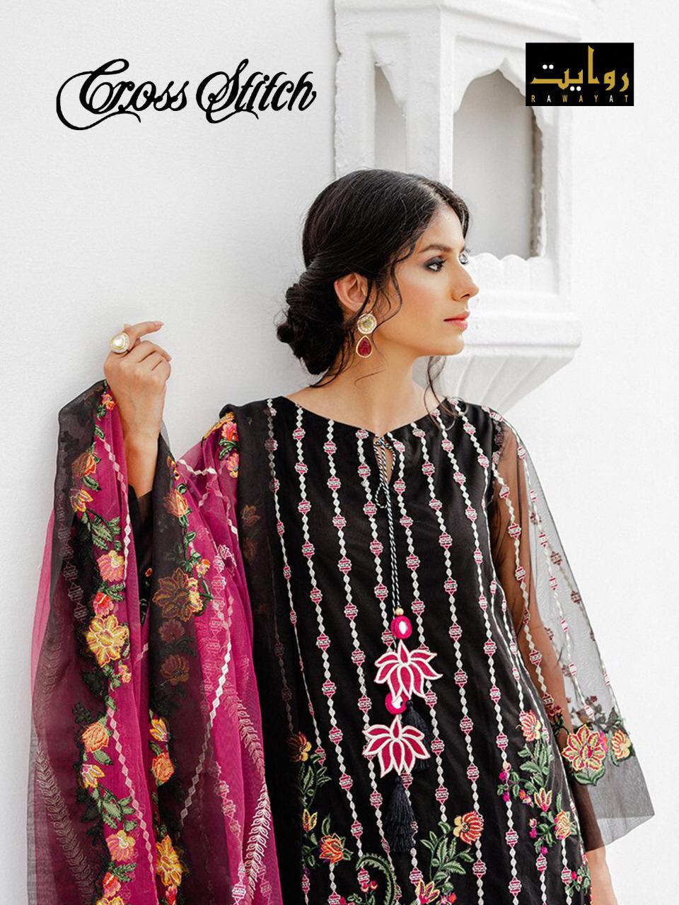 Cross Stitch Chiffon By Rawayat Georgette With Embroidery Work Exclusive Pakistani Suits