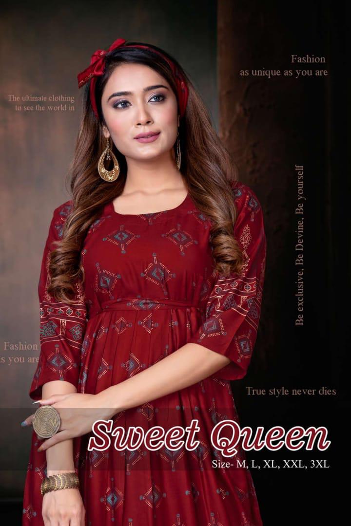 Fashion Talk Sweet Queen Rayon Casual Pattern Simple Sobar Kurti Catalogs