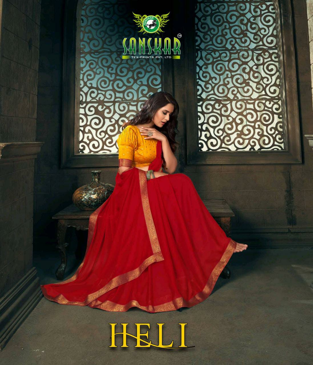 Heli By Sanskar Tex Print Chiffon With Banarasi Border Stylish Saree Catalogs Collections